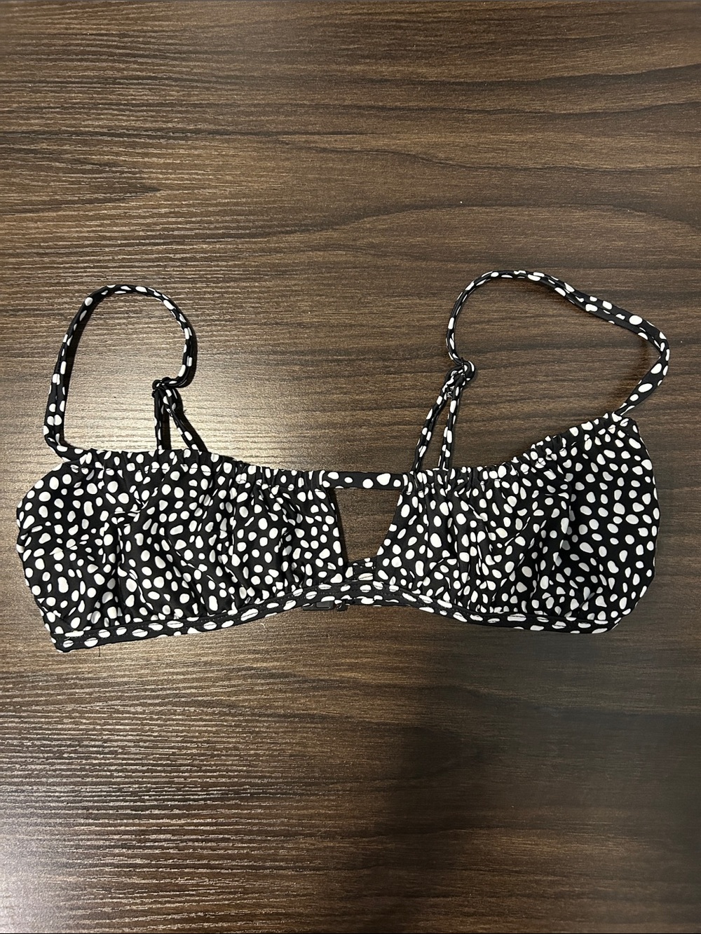 Blackbough Black & White Polka Dot Cutout Bikini Top - Picture 2 of 5
